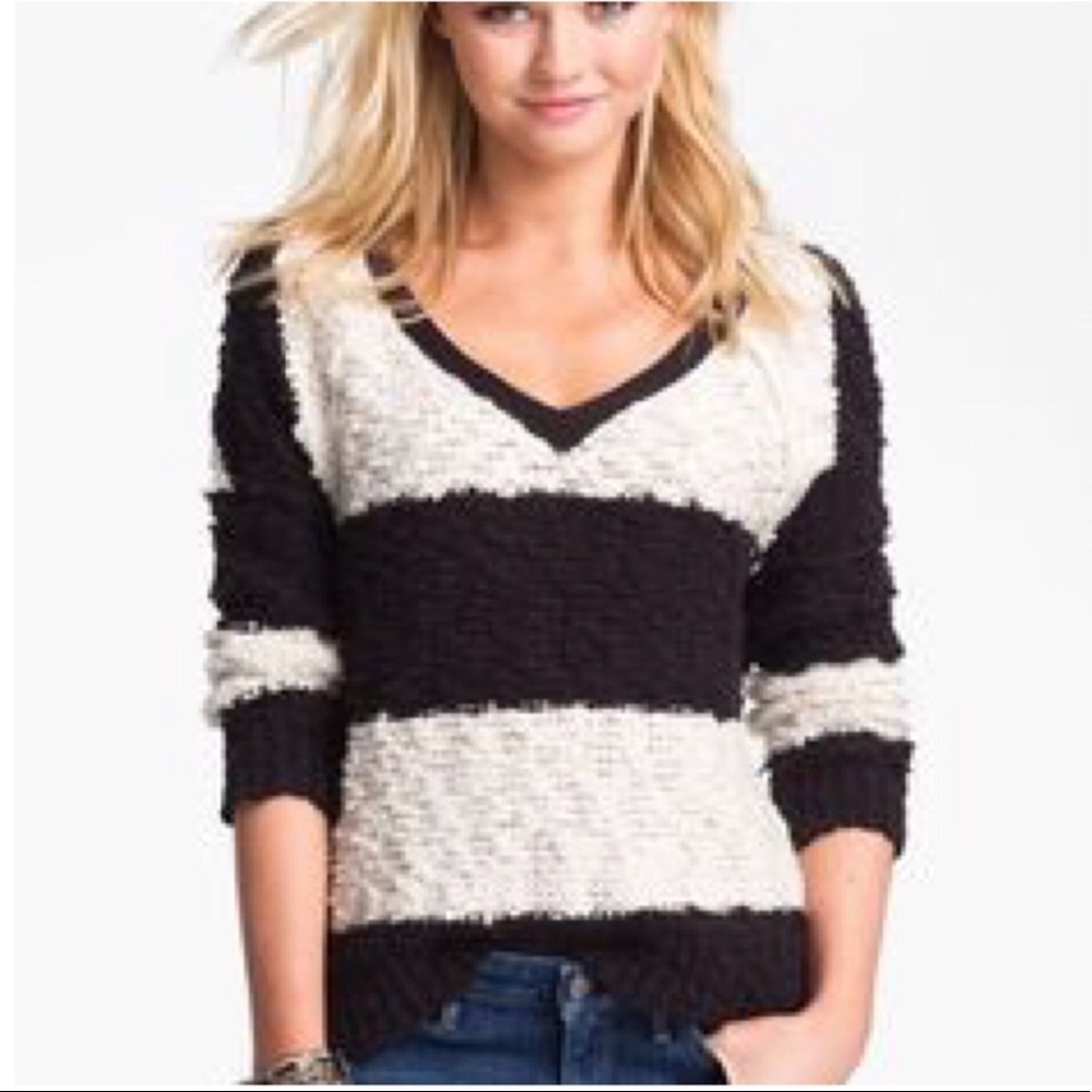 Free People Black and White Striped Sweater